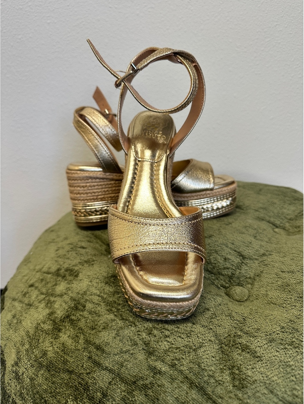 Platform Wedge Sandals, Ankle Strap, 7.5 Medium, Egyptian Gold, Vince Camuto
